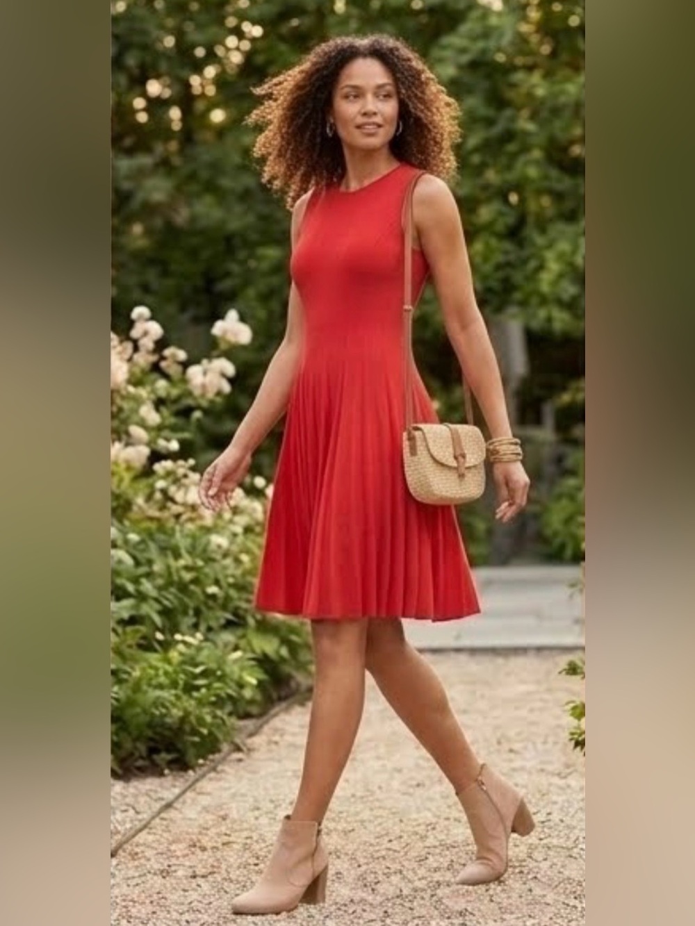 NWT Lauren Ralph Lauren Fit & Flare Knit Sleeveless Dress Red Sz L